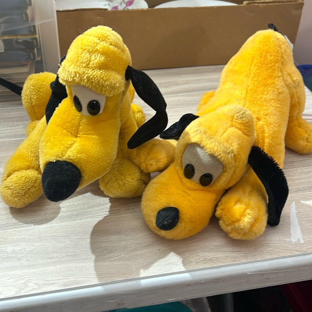 Two Vintage Pluto stuffed animals Disney Mickey Mouse character